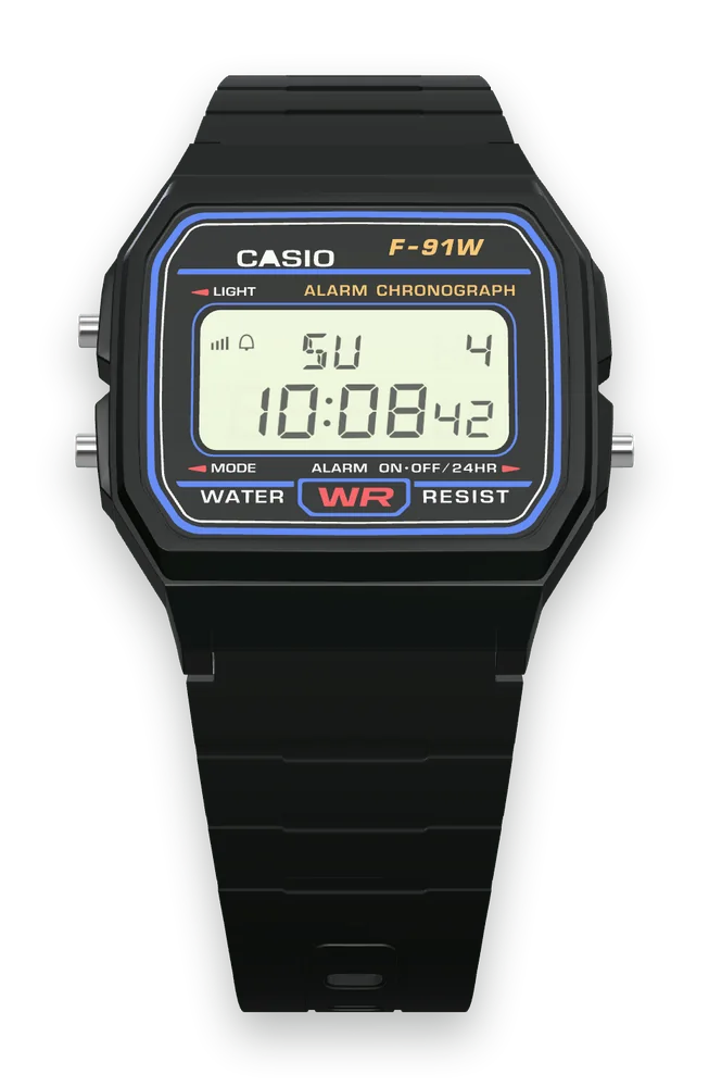 Casio F-91W-1 Classic Black, front view