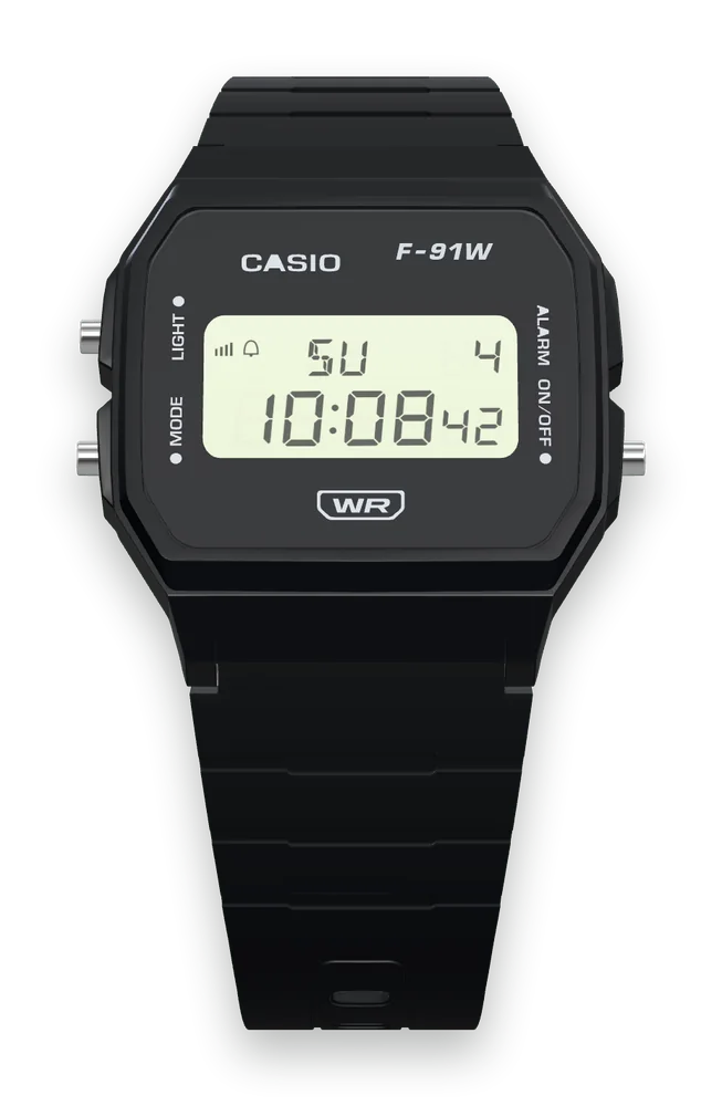Casio F-91WB-1 Stealth Black, front view