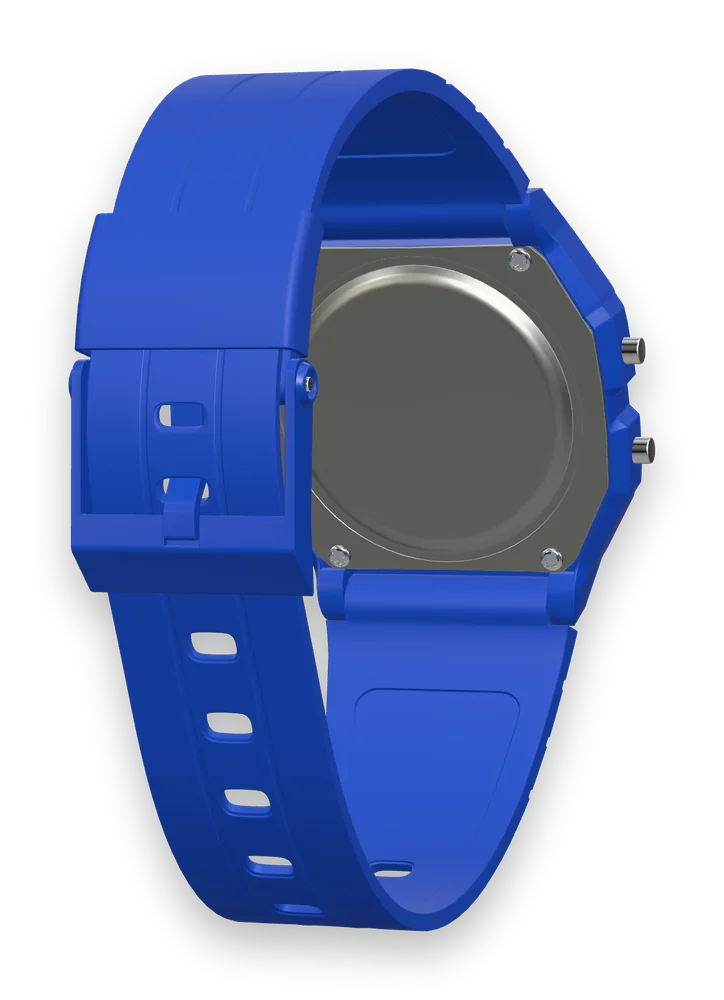 Casio F-91WB-2 Navy Blue, stainless steel case back