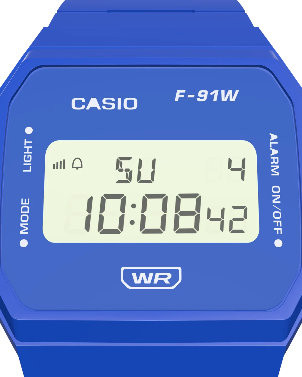 Casio F-91WB-2 Navy Blue, close-up of the display