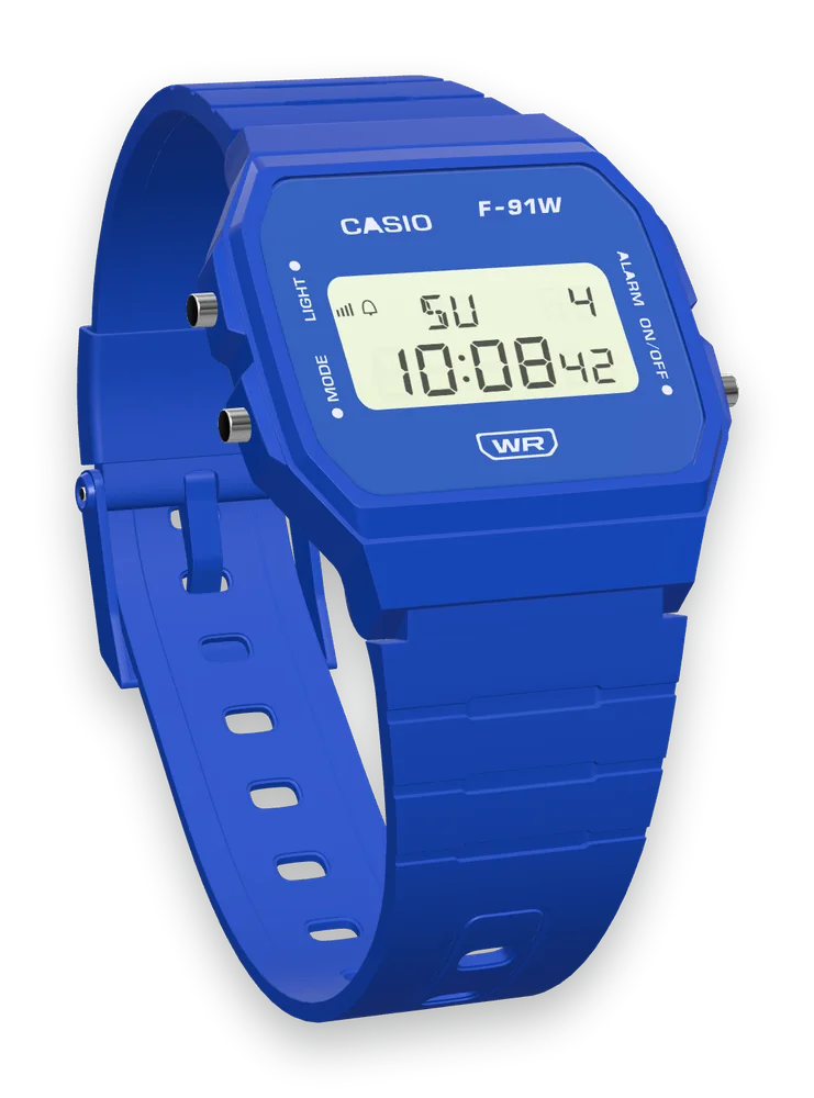 Casio F-91WB-2 Navy Blue, three-quarter view