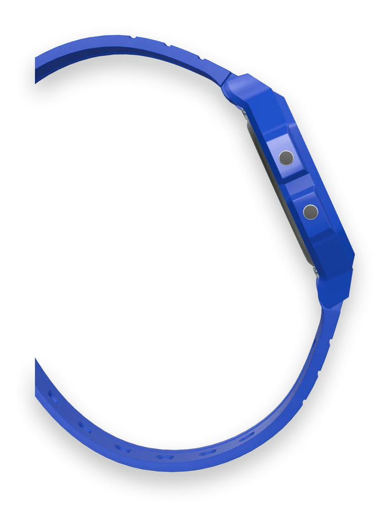 Casio F-91WB-2 Navy Blue, side profile, 8.5 mm thin