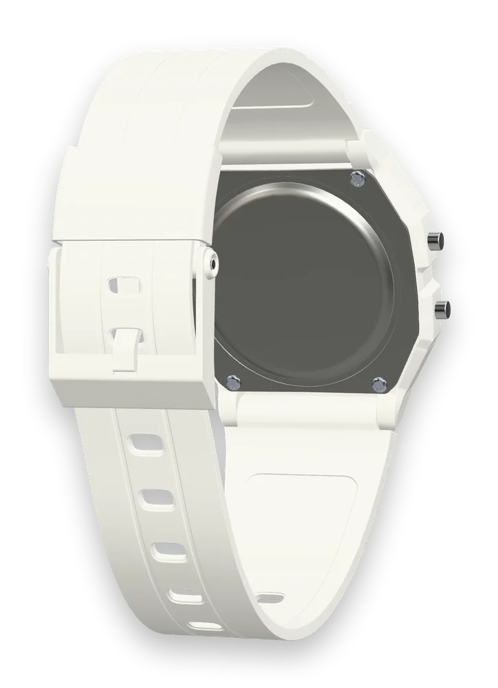 Casio F-91WB-7 Pure White, stainless steel case back