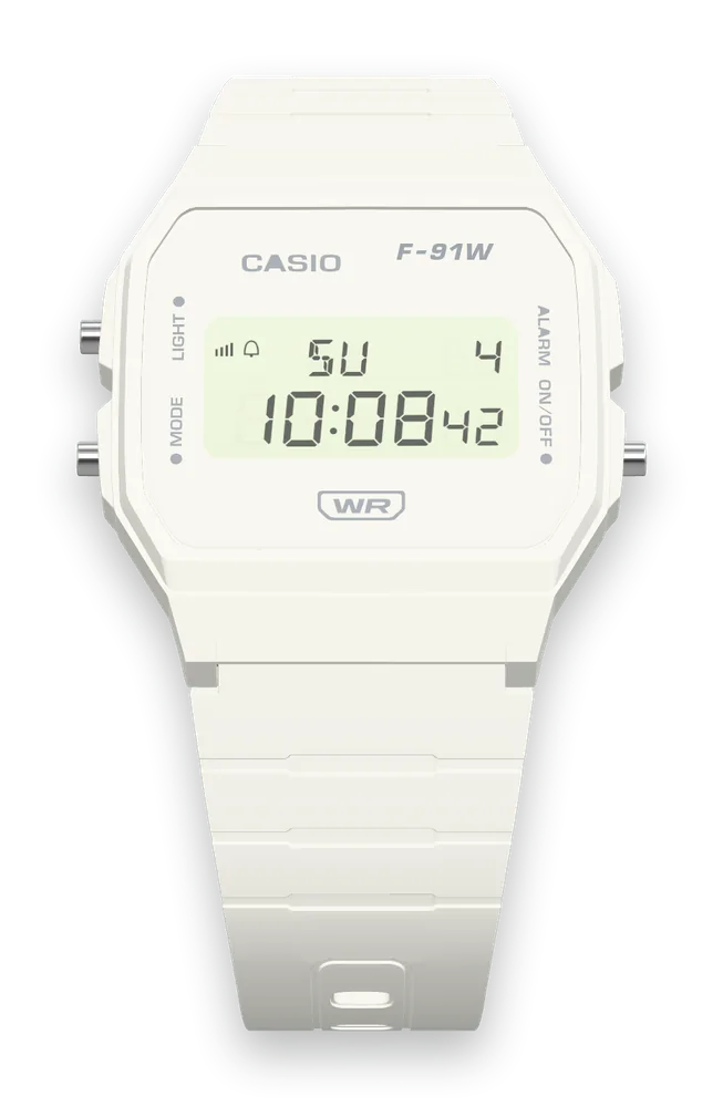 Casio F-91WB-7 Pure White, front view