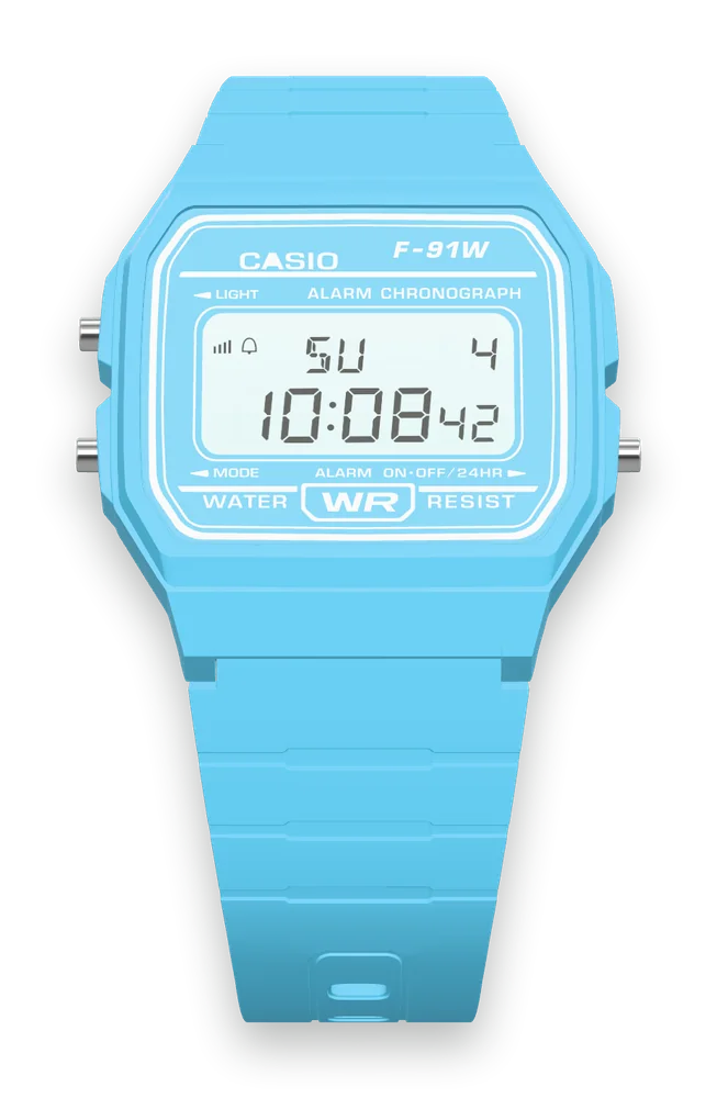 Casio F-91WC-2 Sky Blue, front view