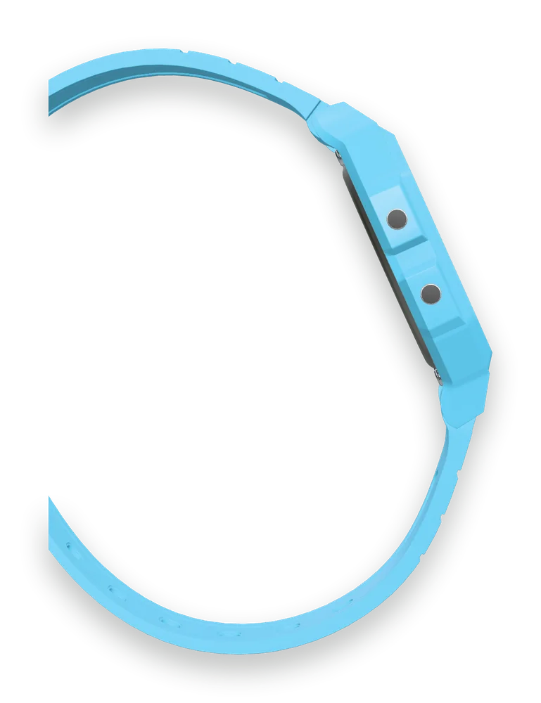 Casio F-91WC-2 Sky Blue, side profile, 8.5 mm thin