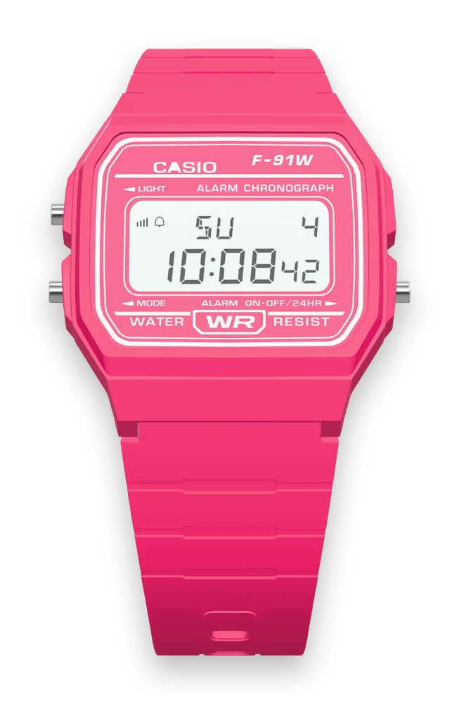 Casio F-91WC-4 Hot Pink, front view