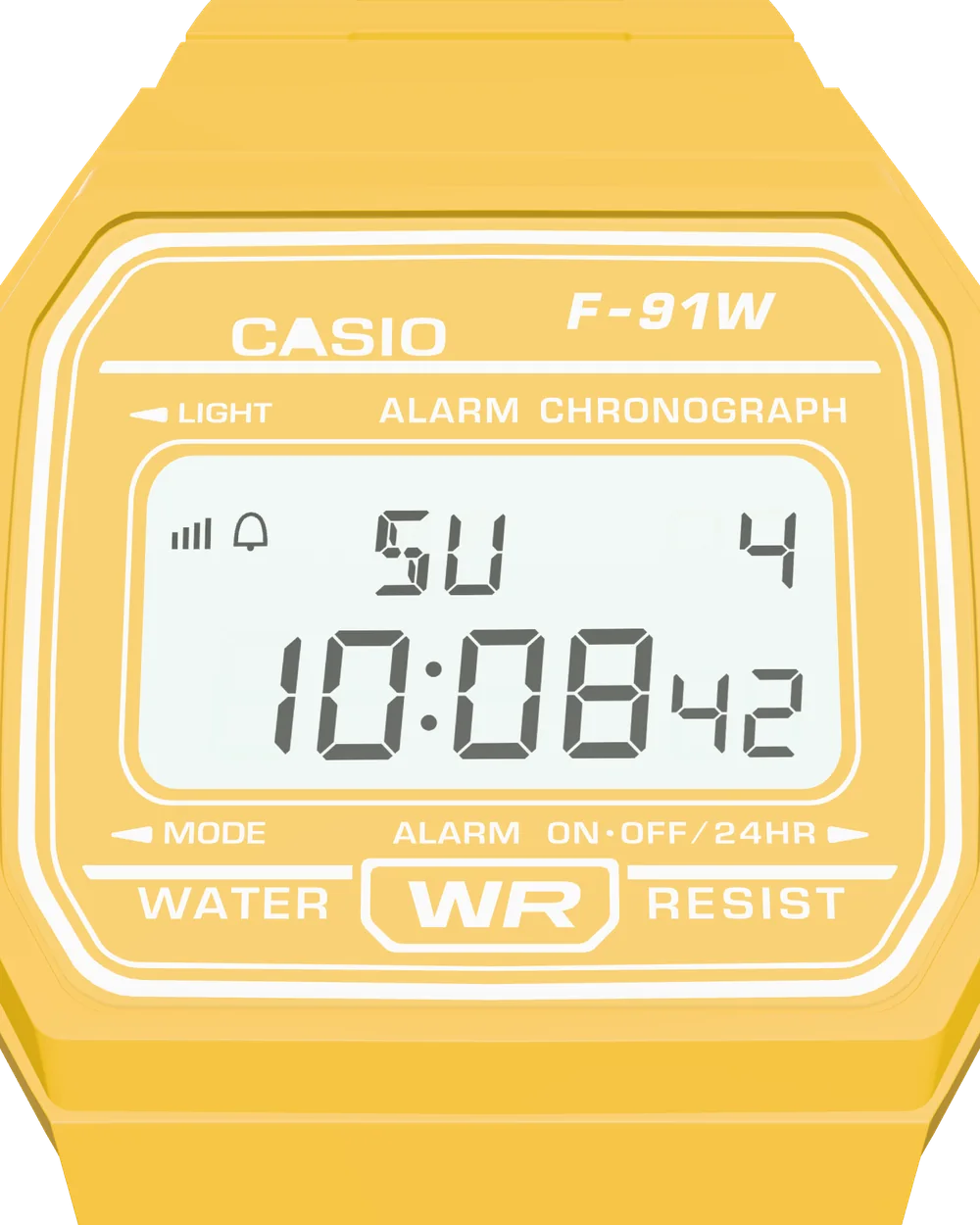 Casio F-91WC-9 Sunflower, close-up of the display