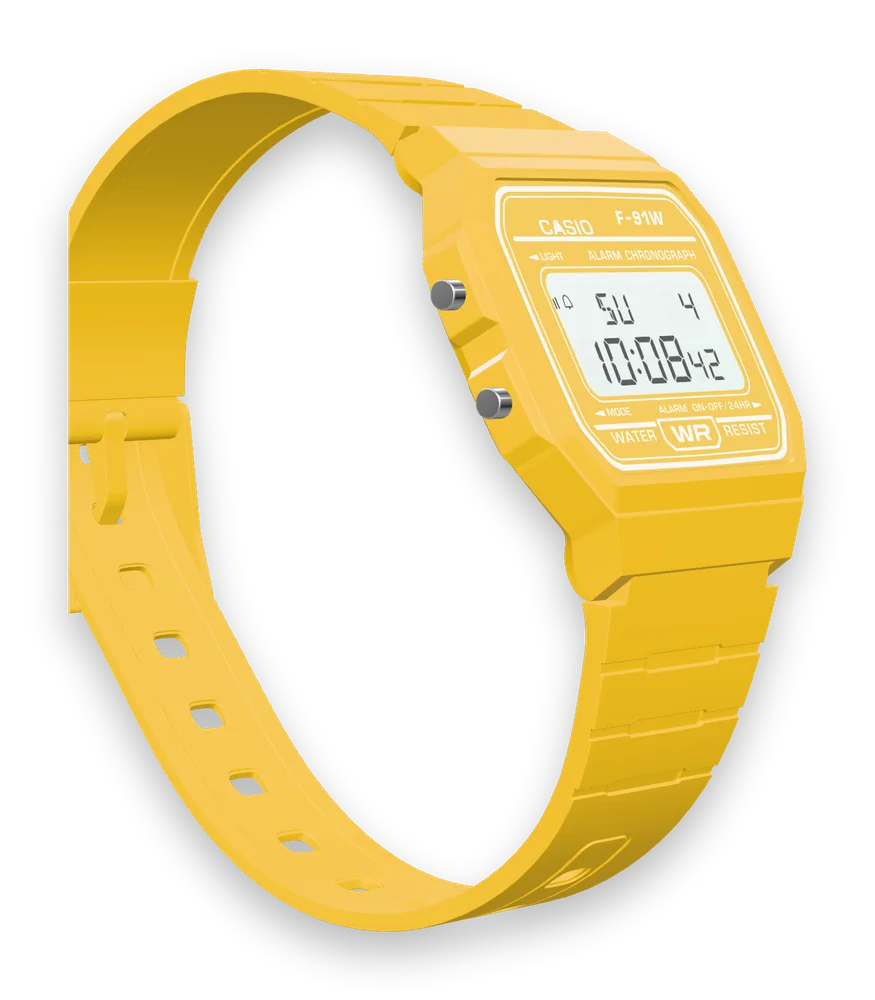 Casio F-91WC-9 Sunflower, right side with the alarm button