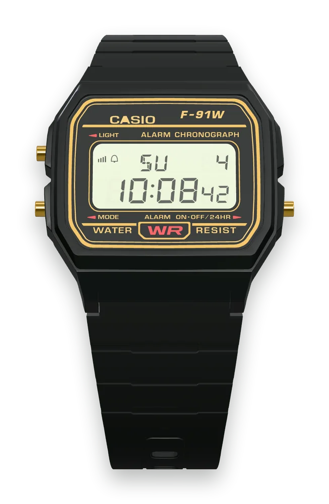 Casio F-91WG-9 Black & Gold, front view
